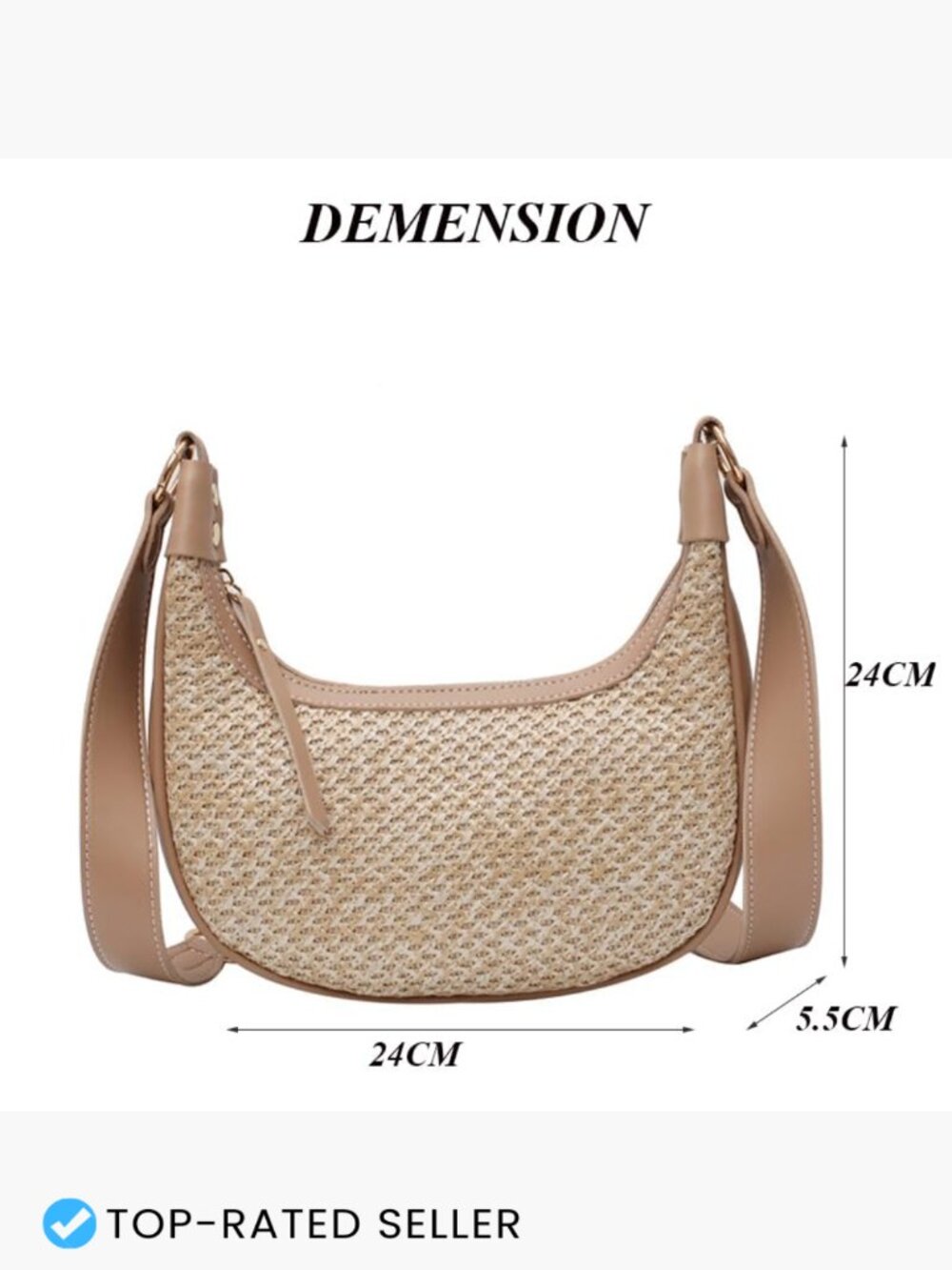 Natural Straw Tote Bag Handwoven Beach Bag Summer Retro Crossbody Shoulder Hobo - Picture 4 of 7